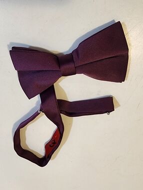 Q Brand Burgundy Satin Pre-Tied Bow Tie